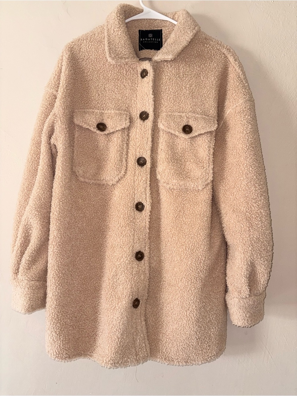 Bagatelle tan Sherpa oversized button jacket L